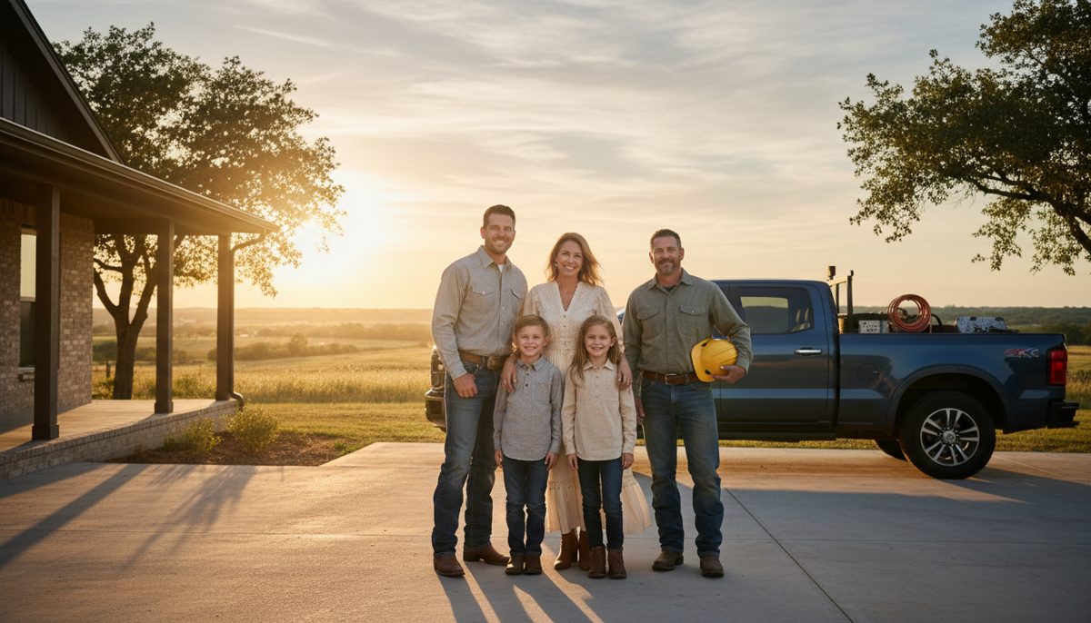 Confident Texas family and worker feeling financially protected against accidents