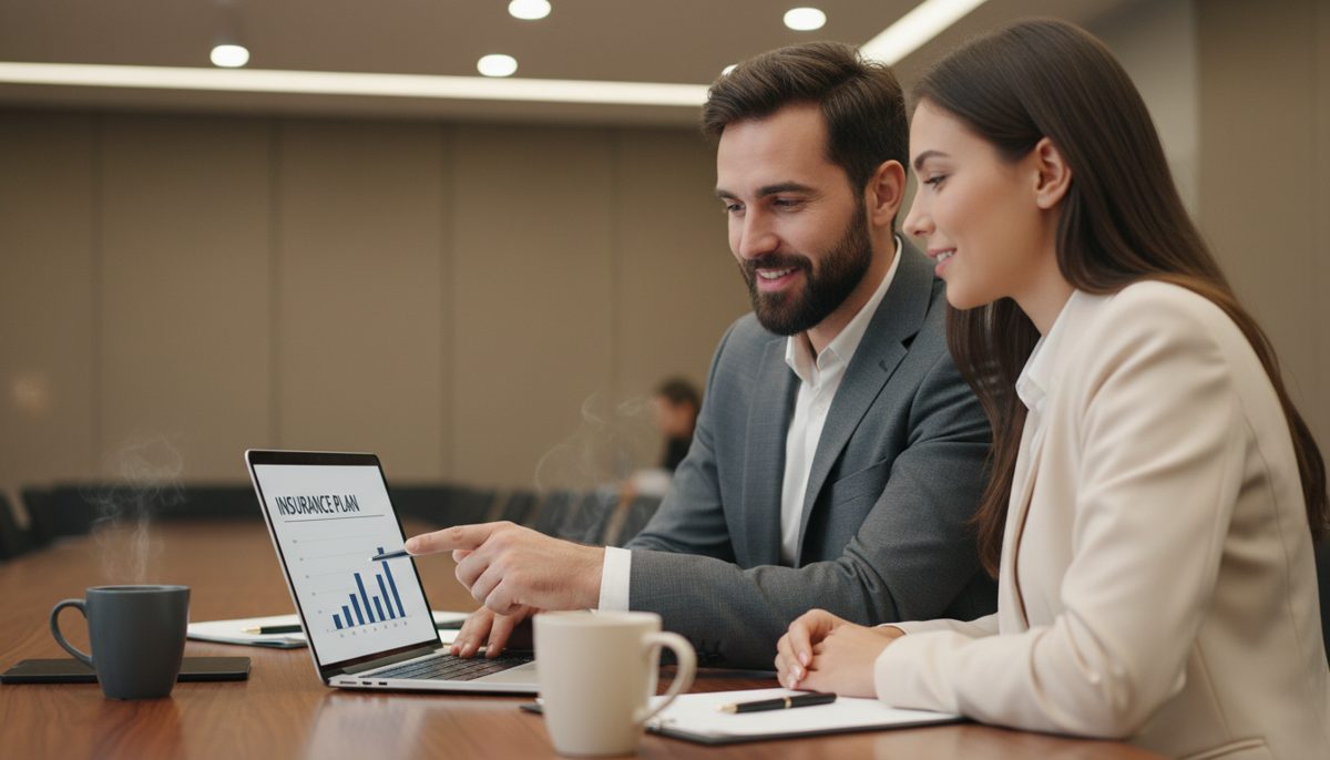 Texas business partners reviewing a business life insurance plan together