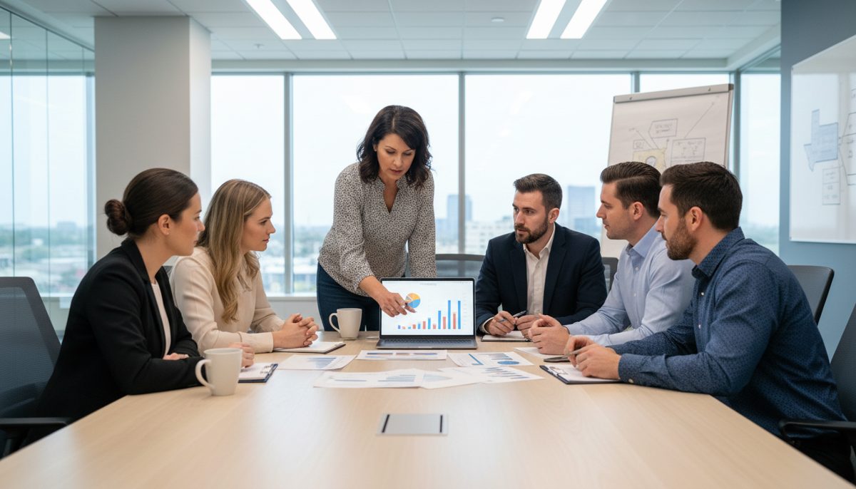 Small business team reviewing employee benefits