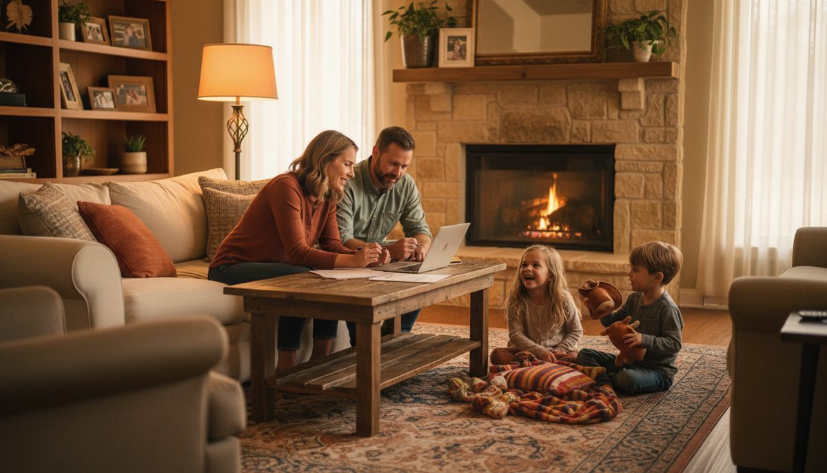 Texas family at home reviewing their life insurance coverage together