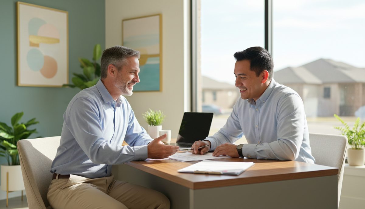 Insurance agent in Plano Texas helping a client review health coverage paperwork
