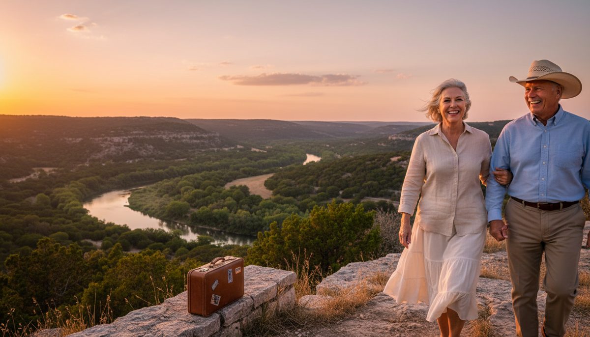 Retired Texas couple enjoying travel and financial freedom supported by IUL income