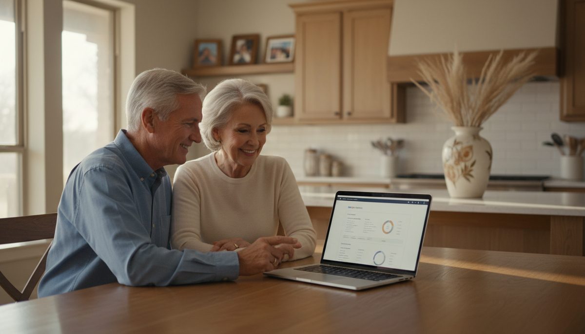 Couple looking up Medicare information on a laptop at home